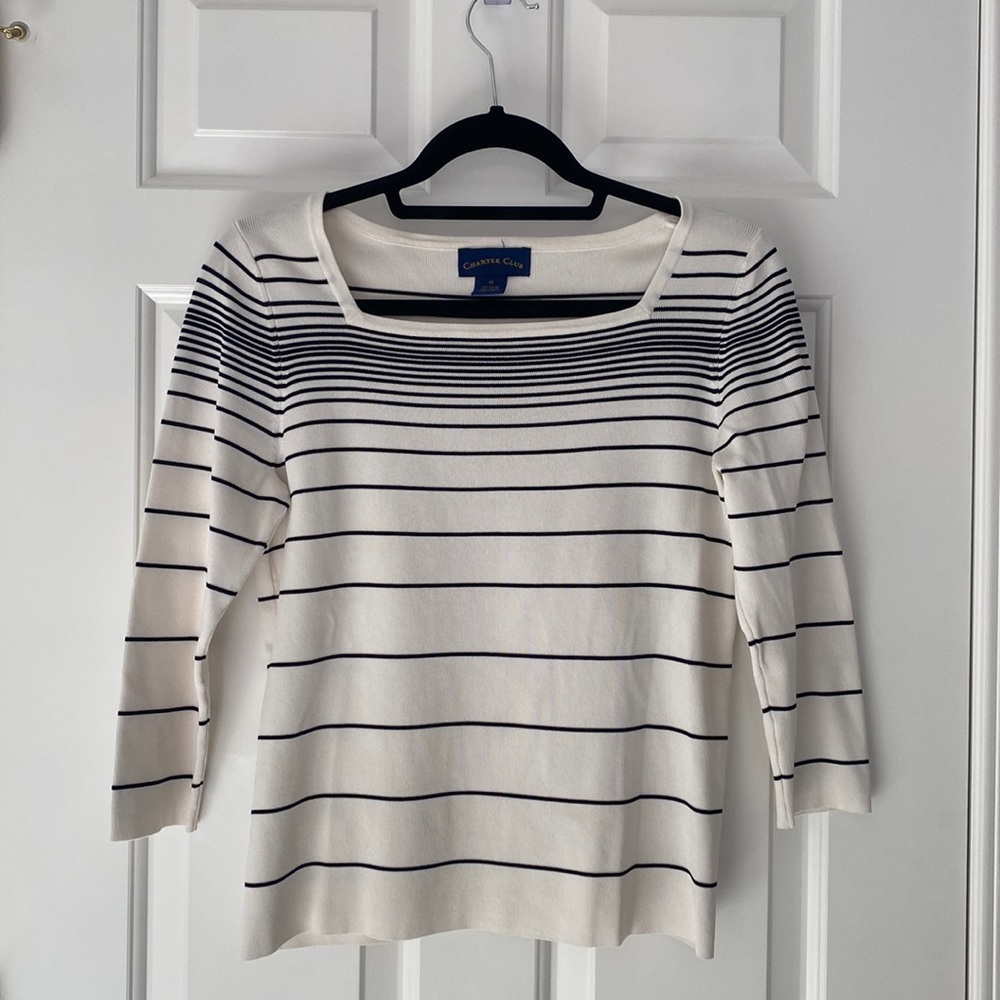 Charter Club - White/Ivory Striped Square Neckline Blouse/Top